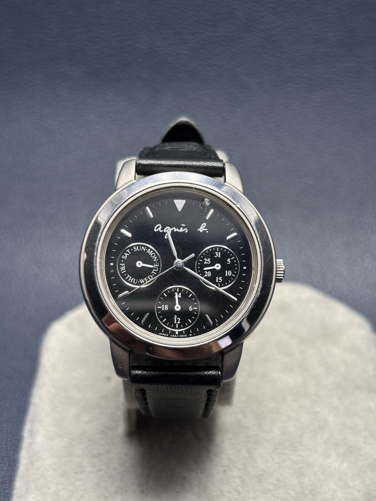 Vintage Agnes B. V33J-0010 Stainless Steels Chronograph Quartz Watch – Working