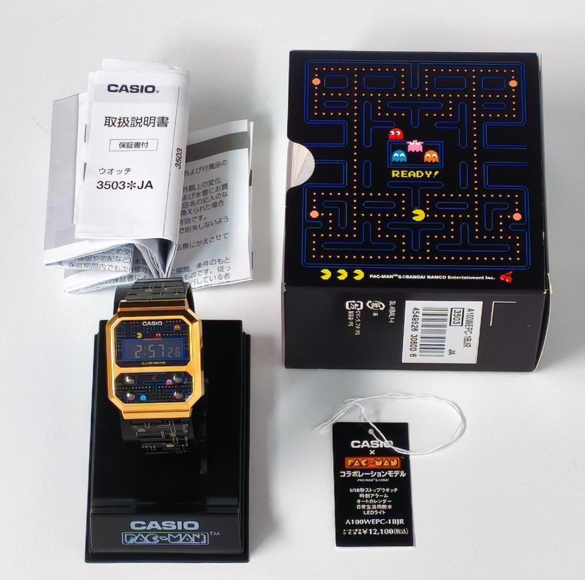 Casio Pac-Man Watch A100WEPC-1B Box Papers Complete 45th 50th Anniv From Japan