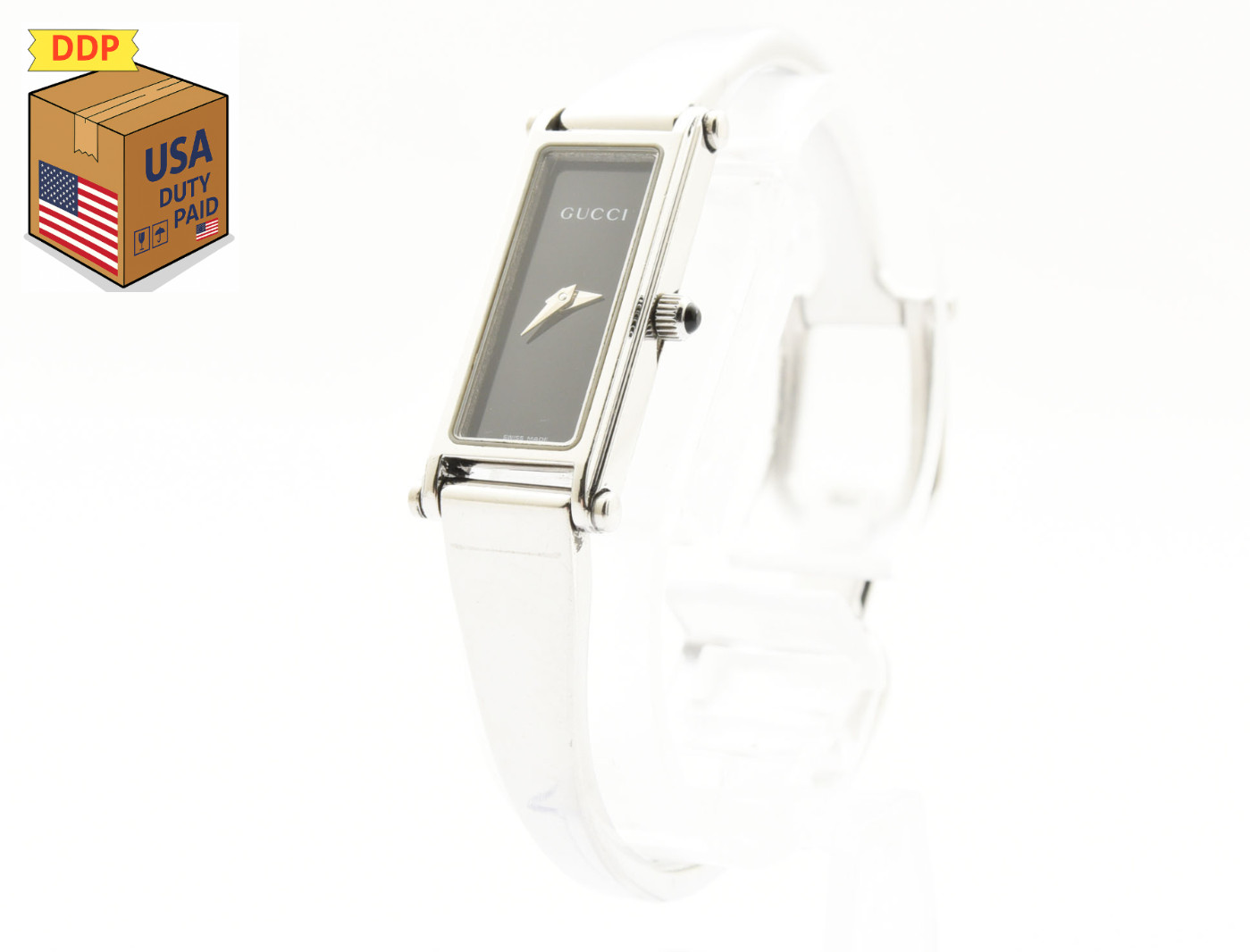 Vintage [NEAR MINT] GUCCI 1500L Black Dial Bangle Silver Tank Women Watch JAPAN