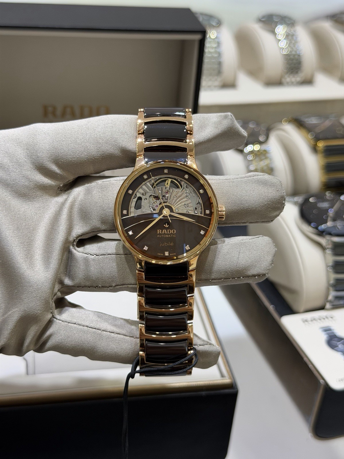 New Rado Centrix Automatic Diamonds OpenHeart Brown Dial Women’s Watch R30029902
