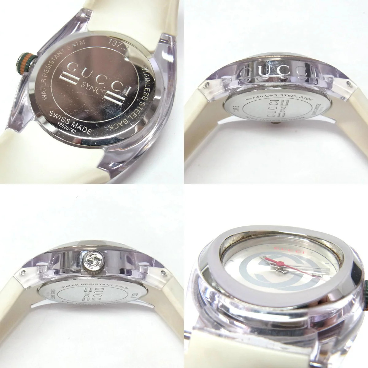 Gucci 137.3 Date Rubber Strap Silver Dial Quartz Stainless Steel Watch Used