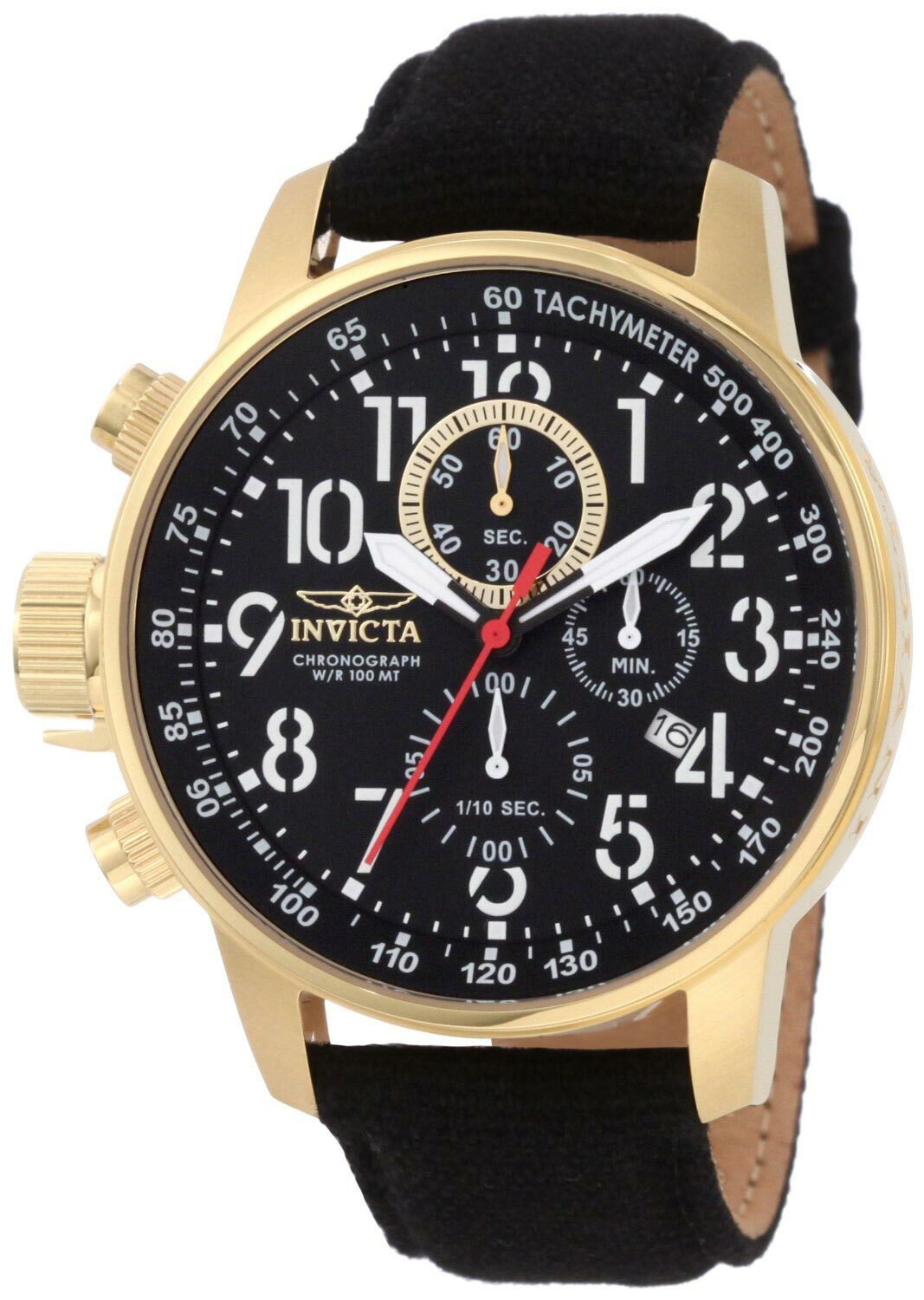 Invicta Men’s Watch I Force Gold Lefty Chronograph Black Dial Leather Strap 1515