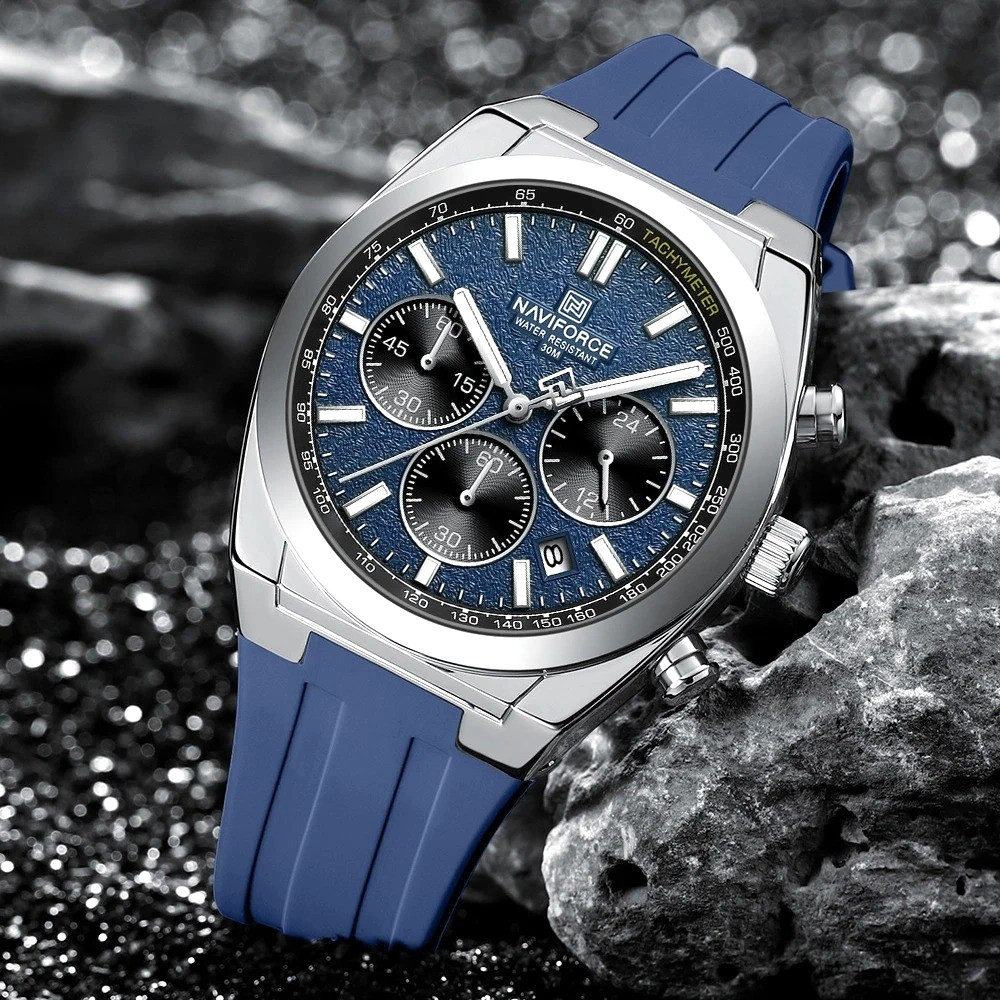 45MM NAVIFORCE Quartz Classic Watch Men’s Silicone 30M Waterproof Luminous NEW