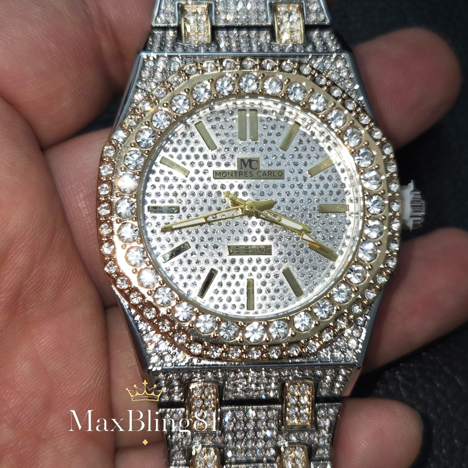 Men’s Metal Watch Luxury Two Tone Bling Simulated Diamond Hip Hop Style Iced Out