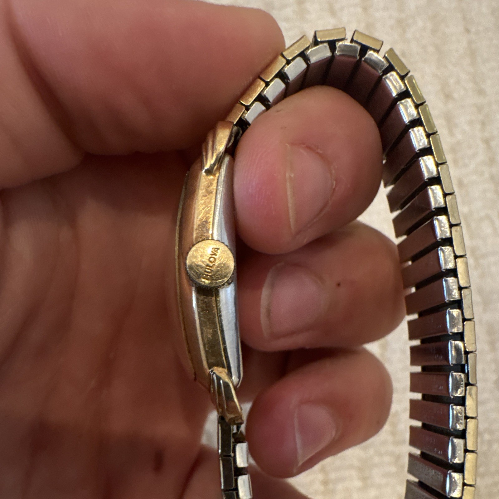 Bulova Vintage Rectangle Manual Wind Watch. Small Sec Gold. RUNS WELL