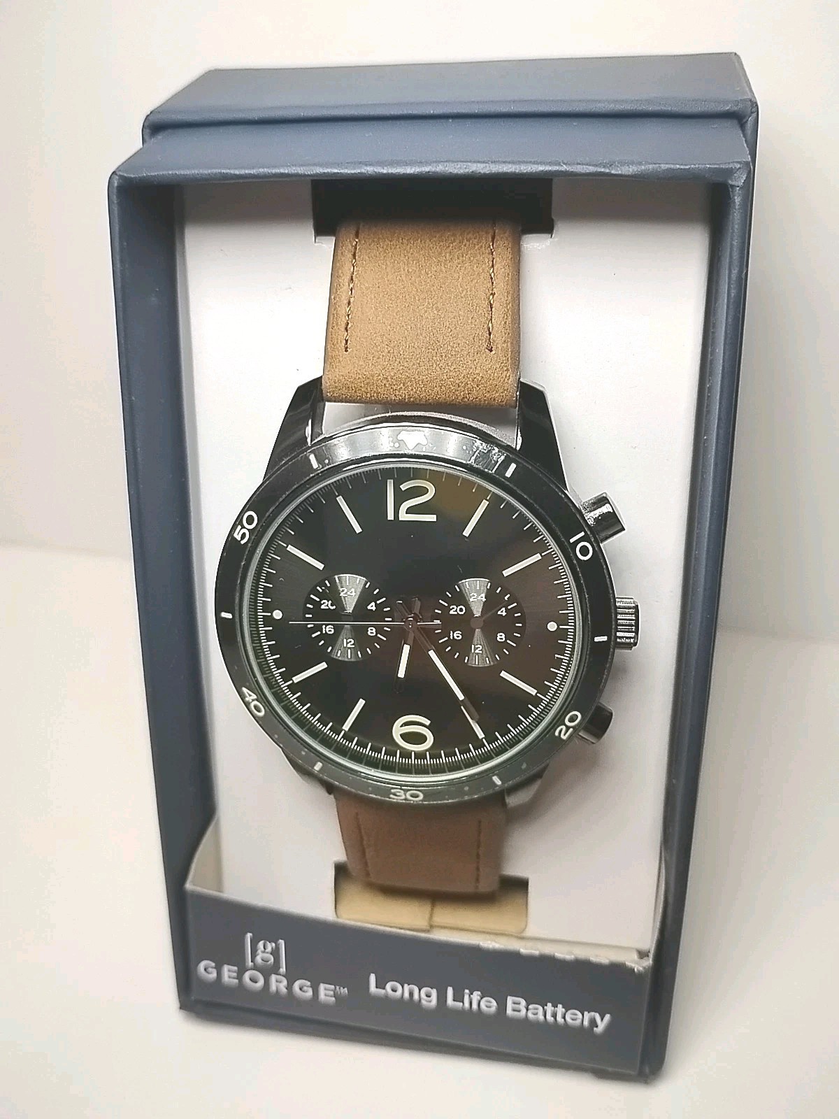George Long Life Battery Brown Simulated Leather Analog Watch BRAND NEW