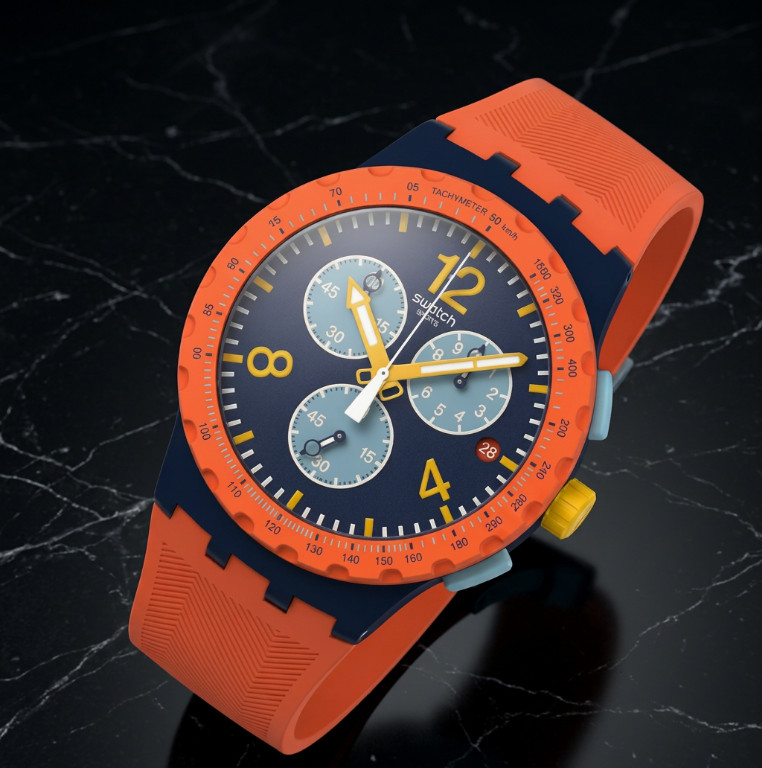 Swatch Unisex Casual Watch Orange Polymer Quartz CAMO Flash SUSI400