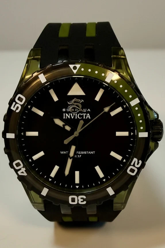 Invicta Subaqua 70035 Men 44mm Quartz Black Dial Olive Green Silicone Watch