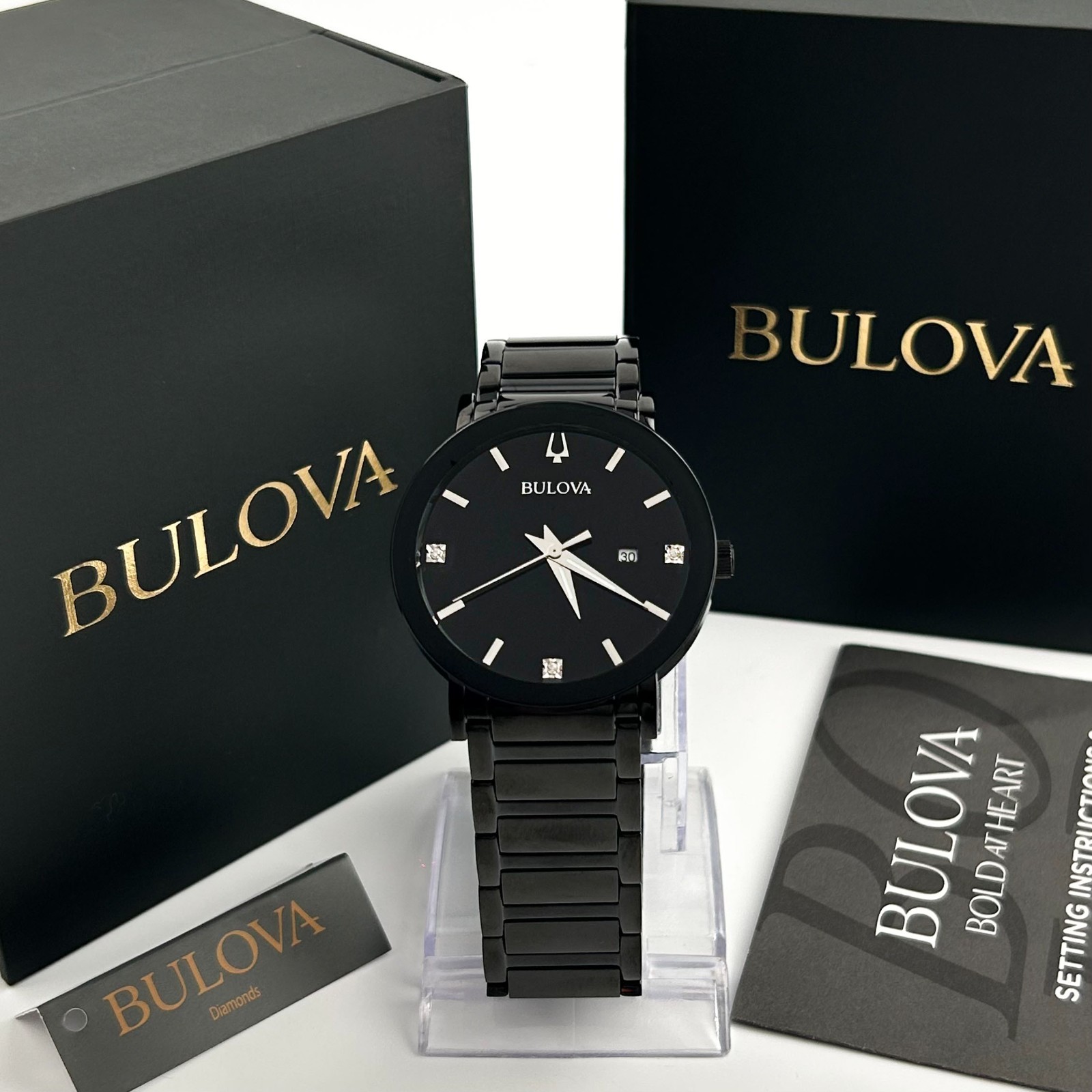 Bulova 98D144 Modern Quartz Calendar Black Men’s Stainless Steel Watch 42 MM