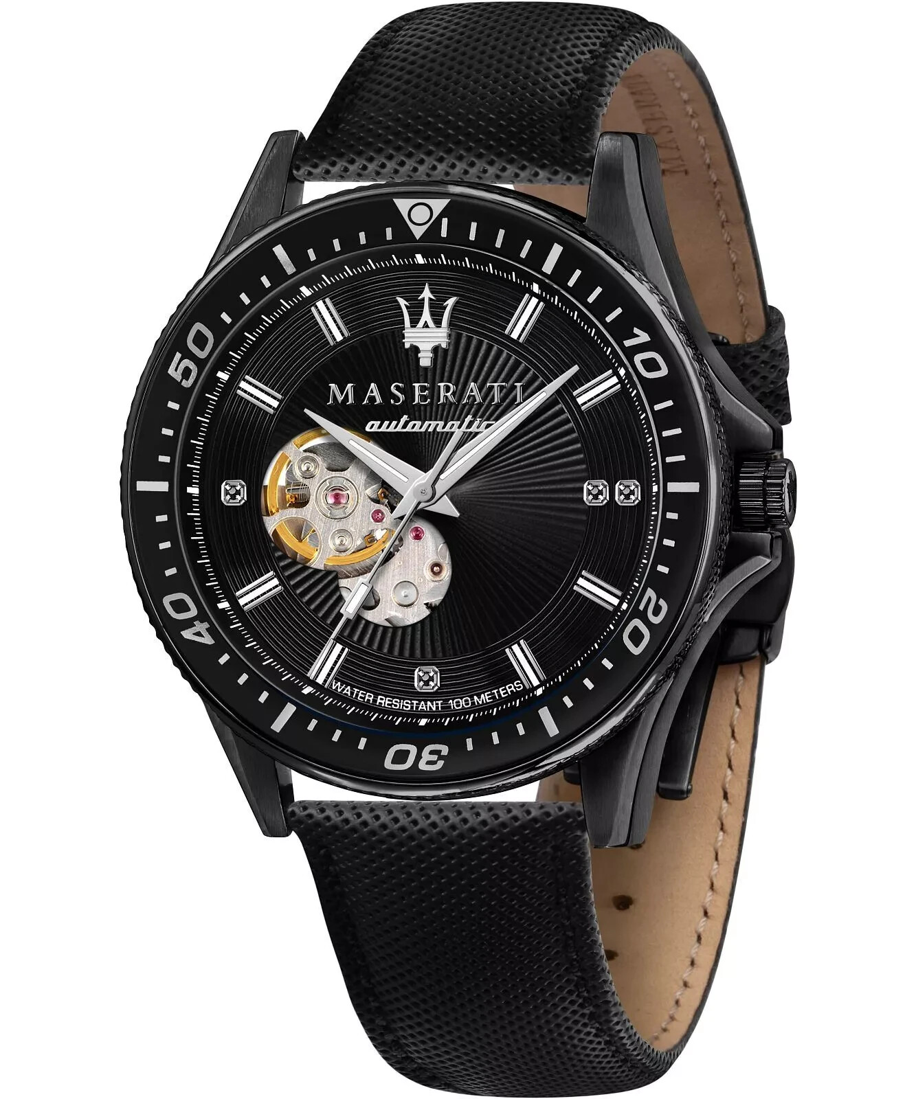 Maserati SFIDA Diamonds Edition Mens R8823140005 Automatic Black Dial Watch 44mm