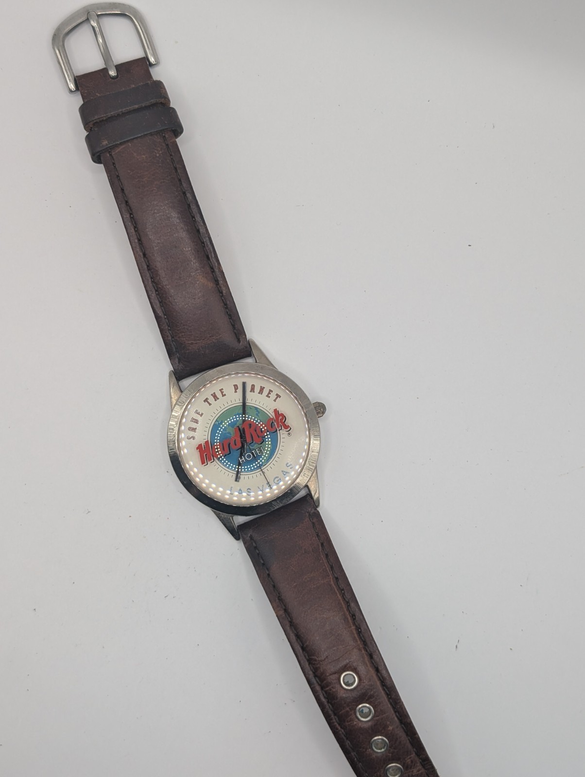 Hard Rock Hotel Las Vegas Save The Planet Quartz Analog SS Silver Brown Leather