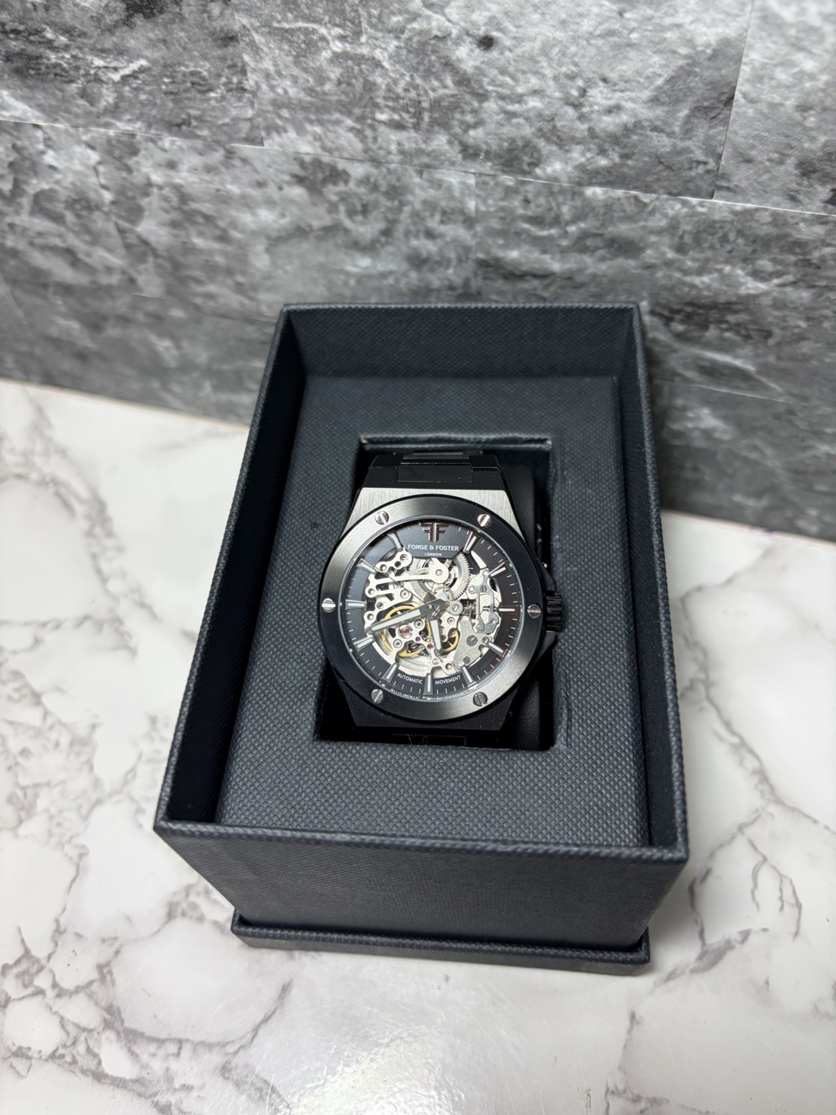 Forge And Foster Mens Skeleton Automatic Watch MATTE BLACK