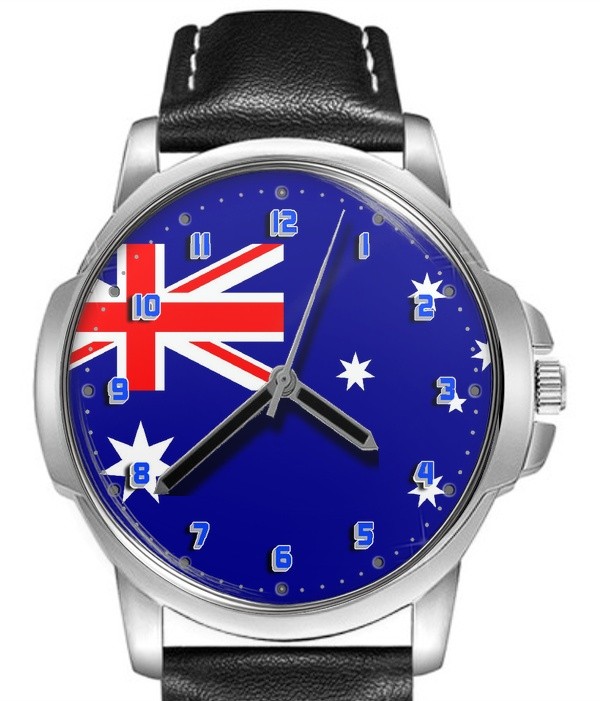 Flag Of Australia Collectable Leather Strap Big Dial Gift Wrist Watch