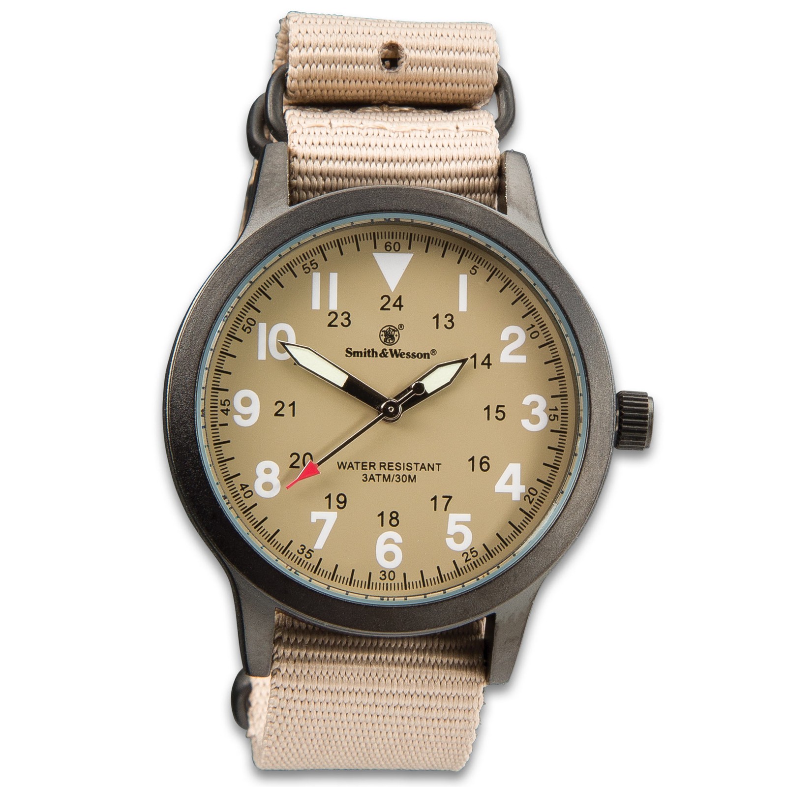 Smith & Wesson Tan Canvas Tactical Military Case 30m Water Resistant Watch