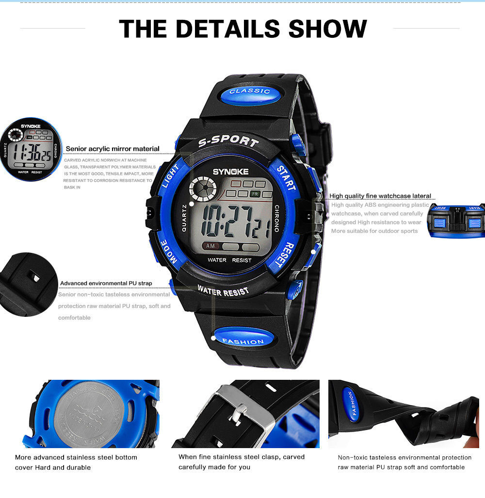 Waterproof Kids Digital Electronic Watch Sports LED Watches Children Boys Girls