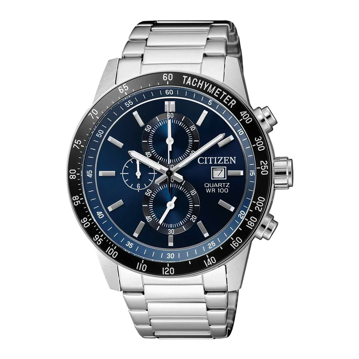 Citizen Mens Chronograph Blue Dial Quartz Stainless Steel Watch – AN3600-59L NEW