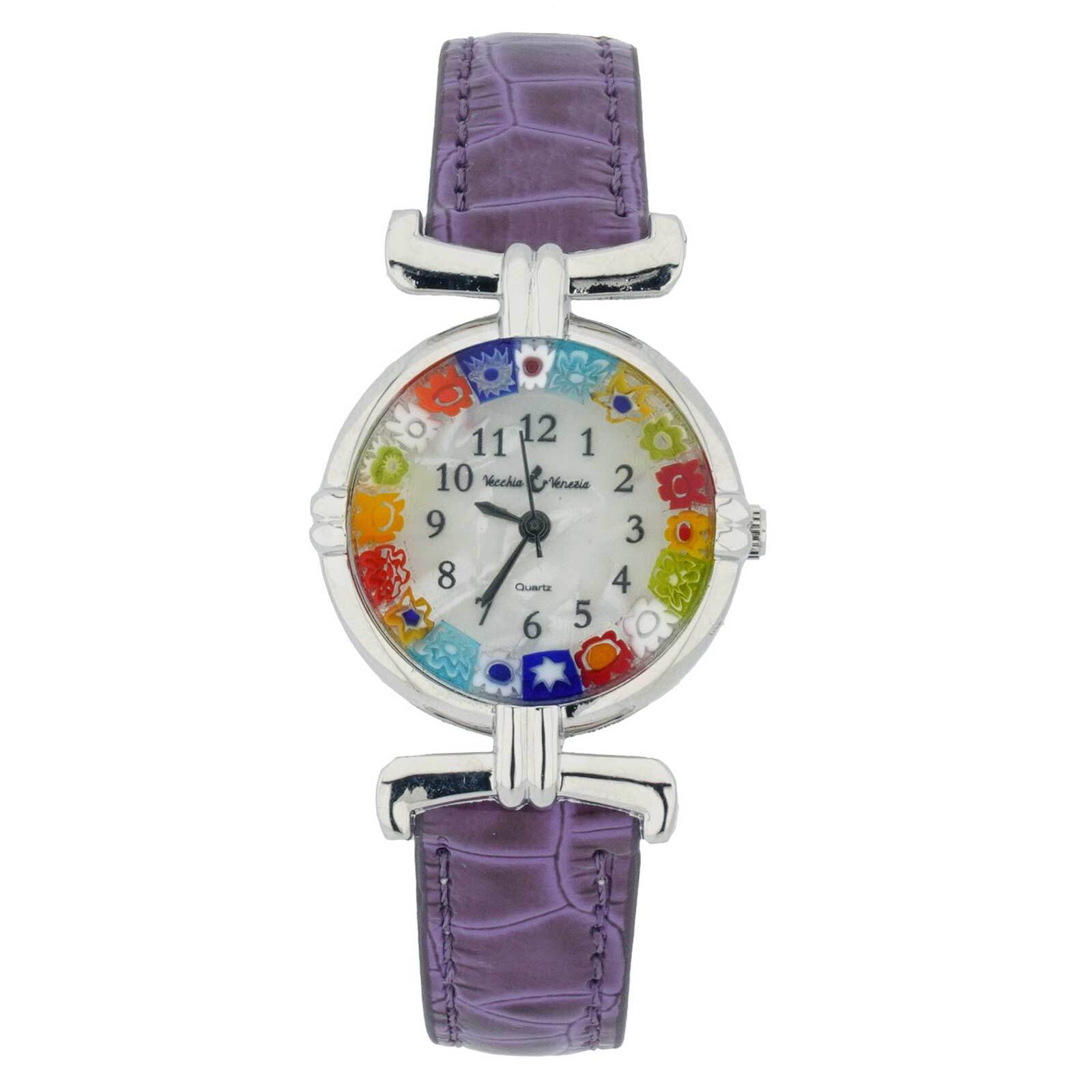 Glass Of Venice Murano Glass Millefiori Watch Round Multicolor Silver-Tone – 1″
