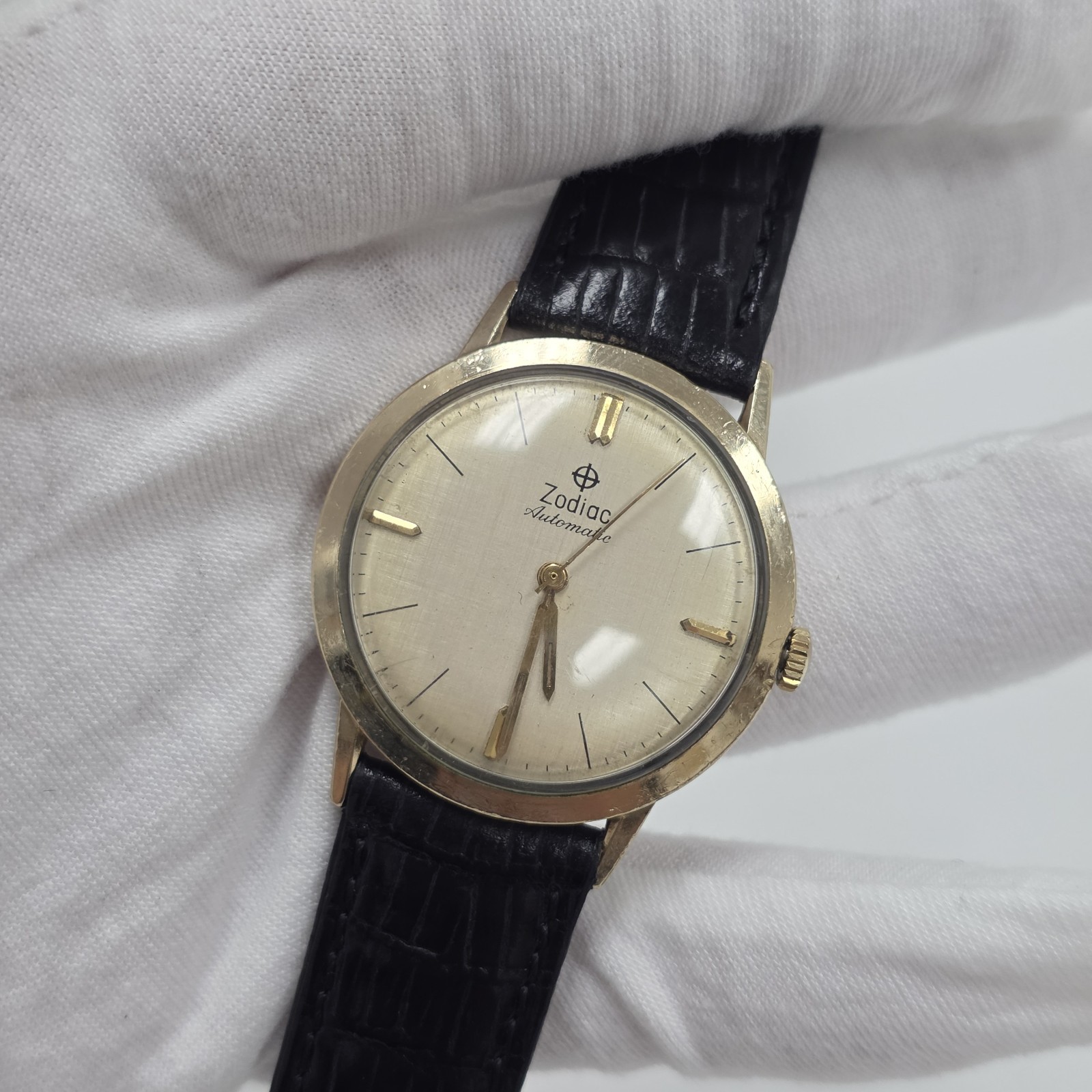 ZODIAC HERMATIC AUTOMATIC 10K GOLD FILLED MEN’S DRESS WRIST WATCH 34MM RUNNING