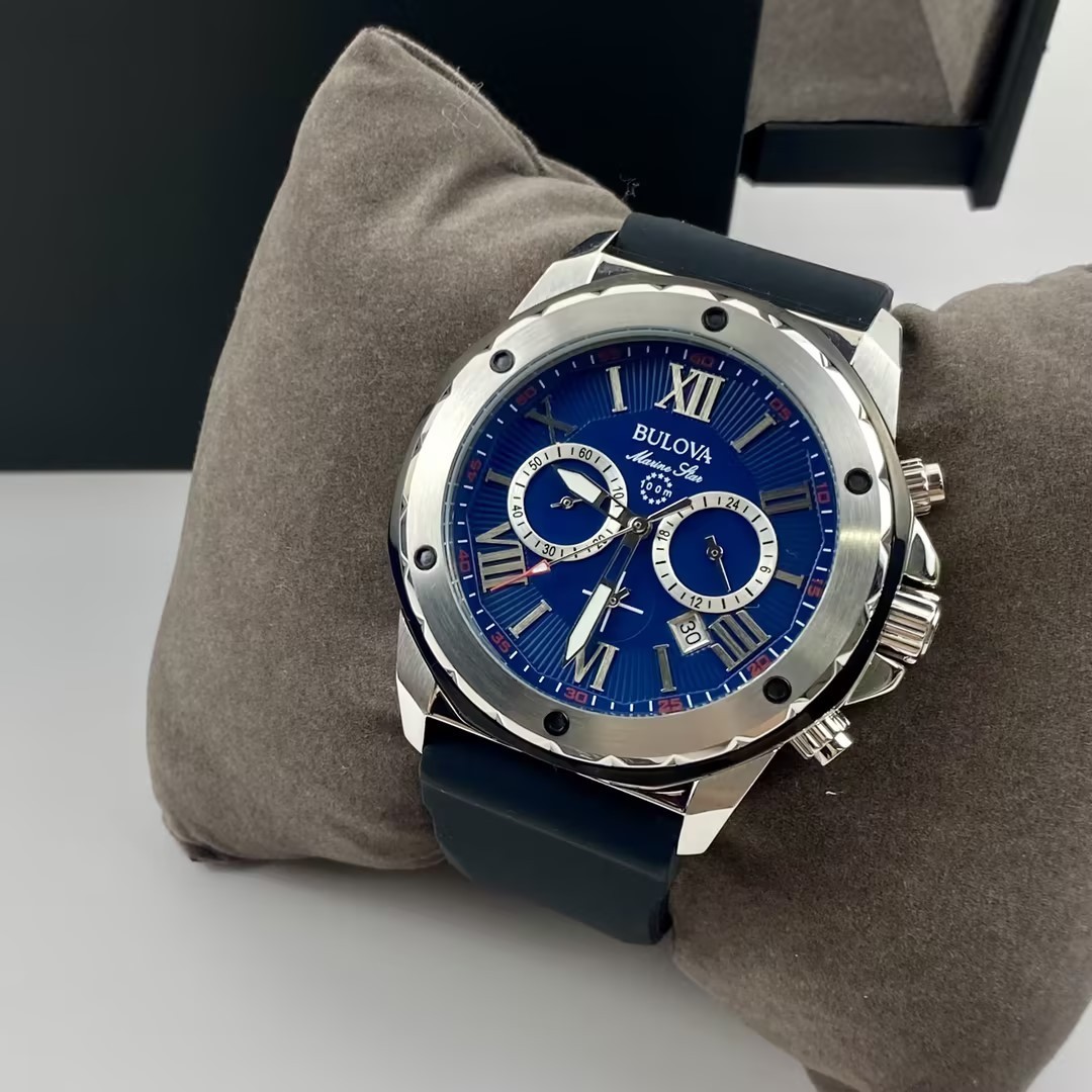 Bulova Marine Star 98B258 Quartz Blue Dial Black Rubber Strap Men’s Watch 44mm