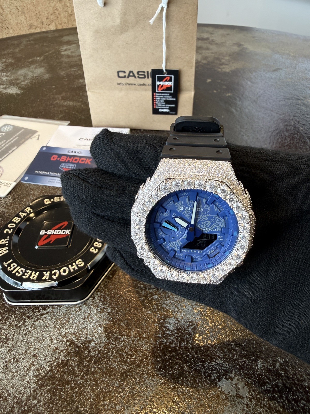 Casio G Shock GA-2100 Watch with Moissanite Bezel Iced Diamond Men’s