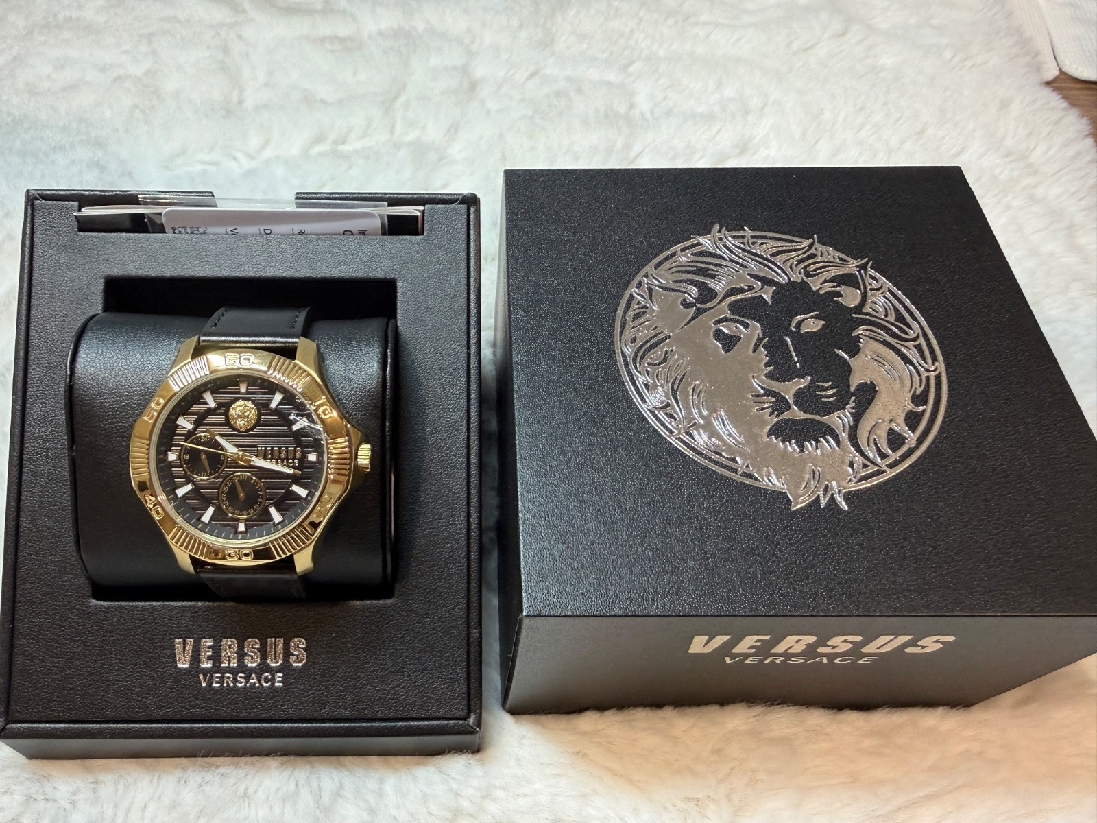 Versace Versus Watch VSP2T1221 Gold Face w/ Black Leather Band