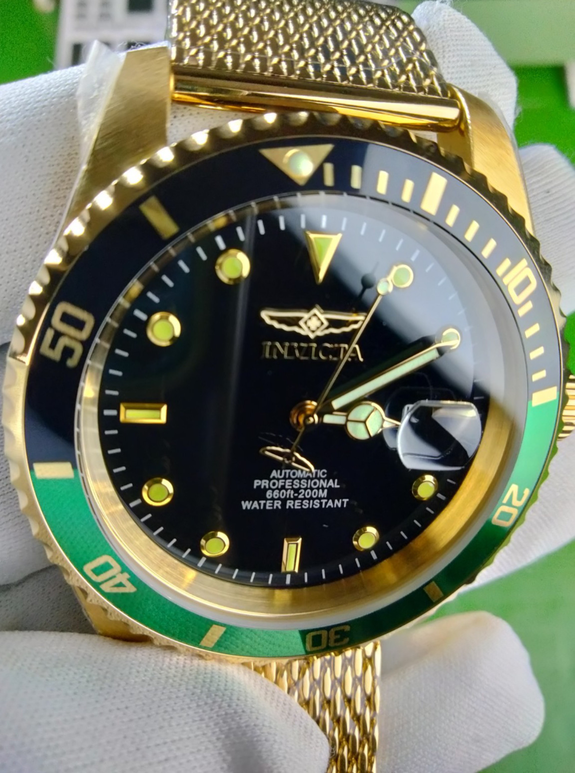Invicta Pro Diver 47967 Automatic Men’s Watch 47mm Gold Black Dial 200M
