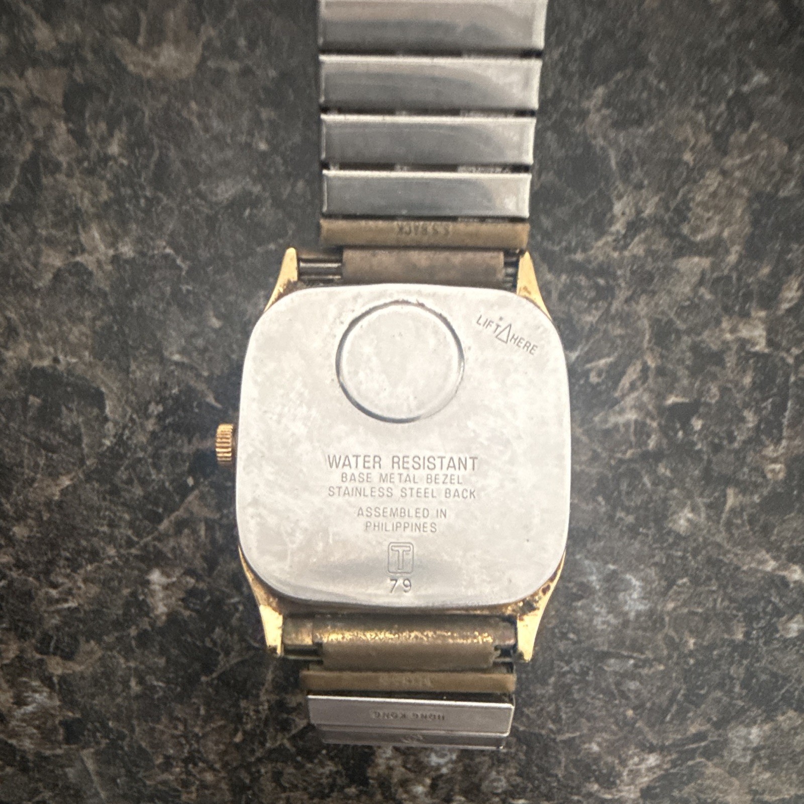 Accu Quartz Water Resistant Quartz Watch, Black Dial, Gold Rectangle, Bracelet