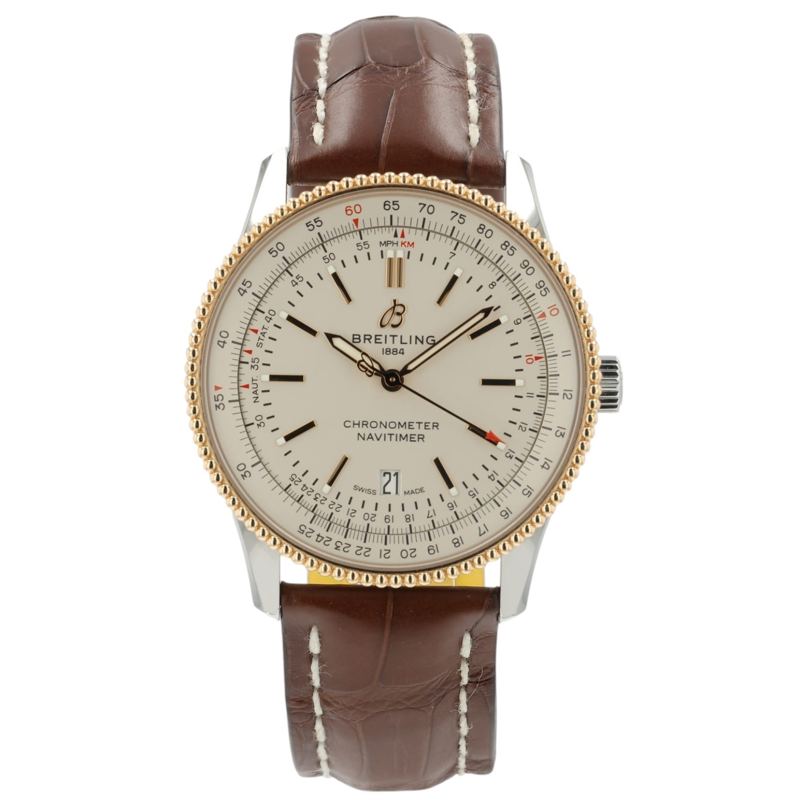 Breitling Navitimer Silver Dial 18k Rose Gold 41mm Automatic Mens Watch U17326
