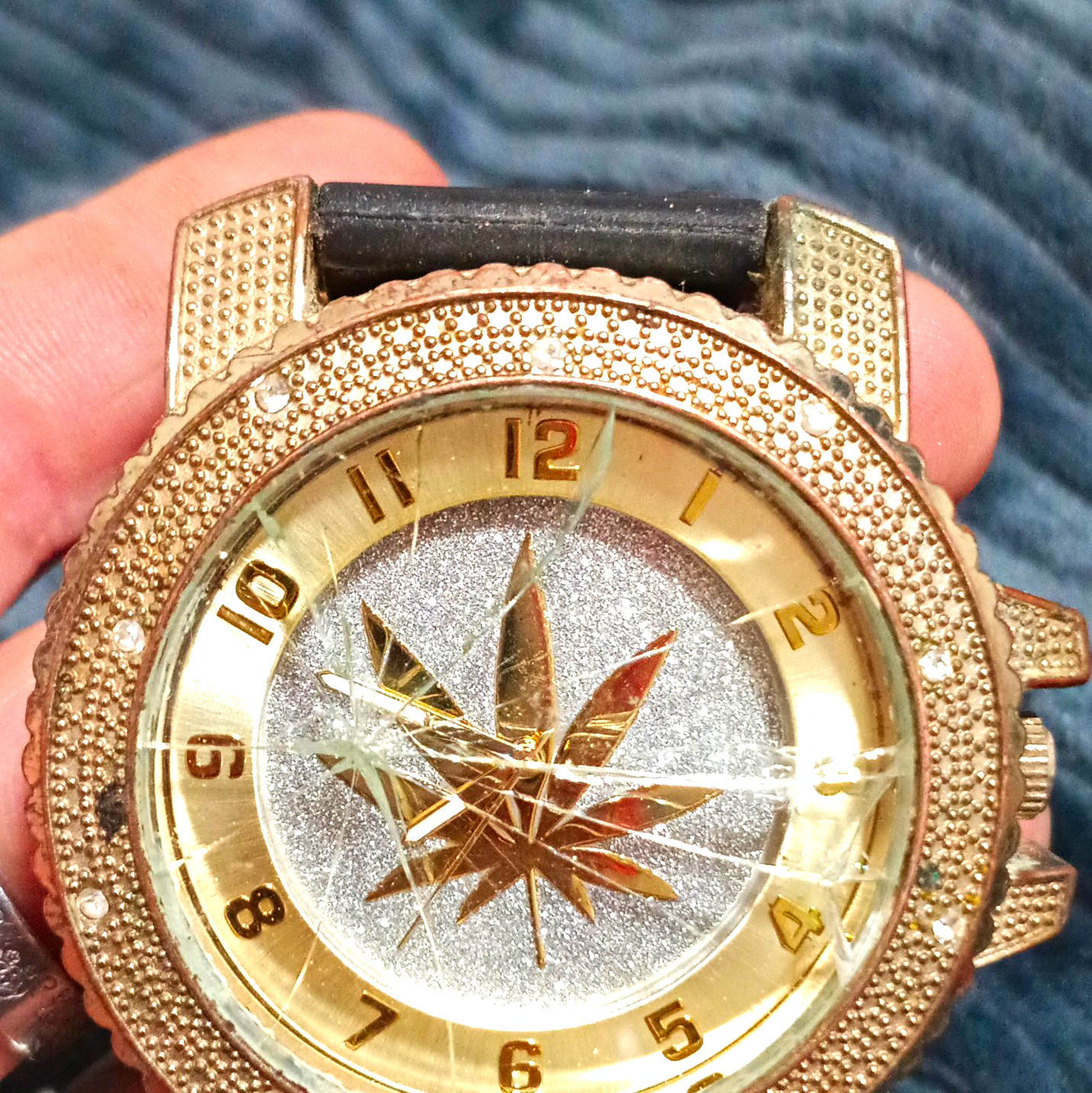 Techno Pave Quartz Analog 46mm Gold Tone Case Black Rubber Strap Watch