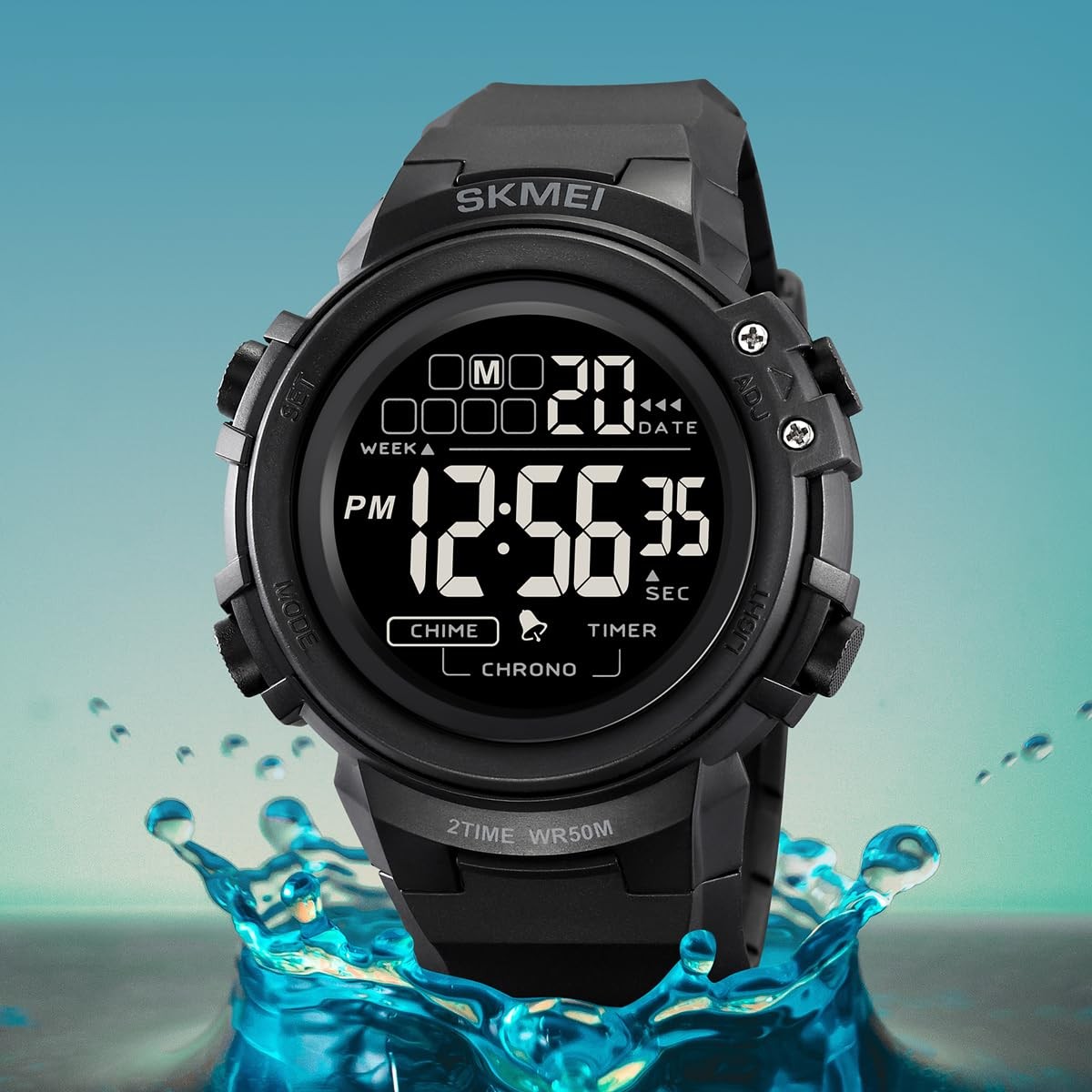 Tactical Sport Digital Watch Shockproof LED Black TPU Strap Waterproof 50M 5ATM