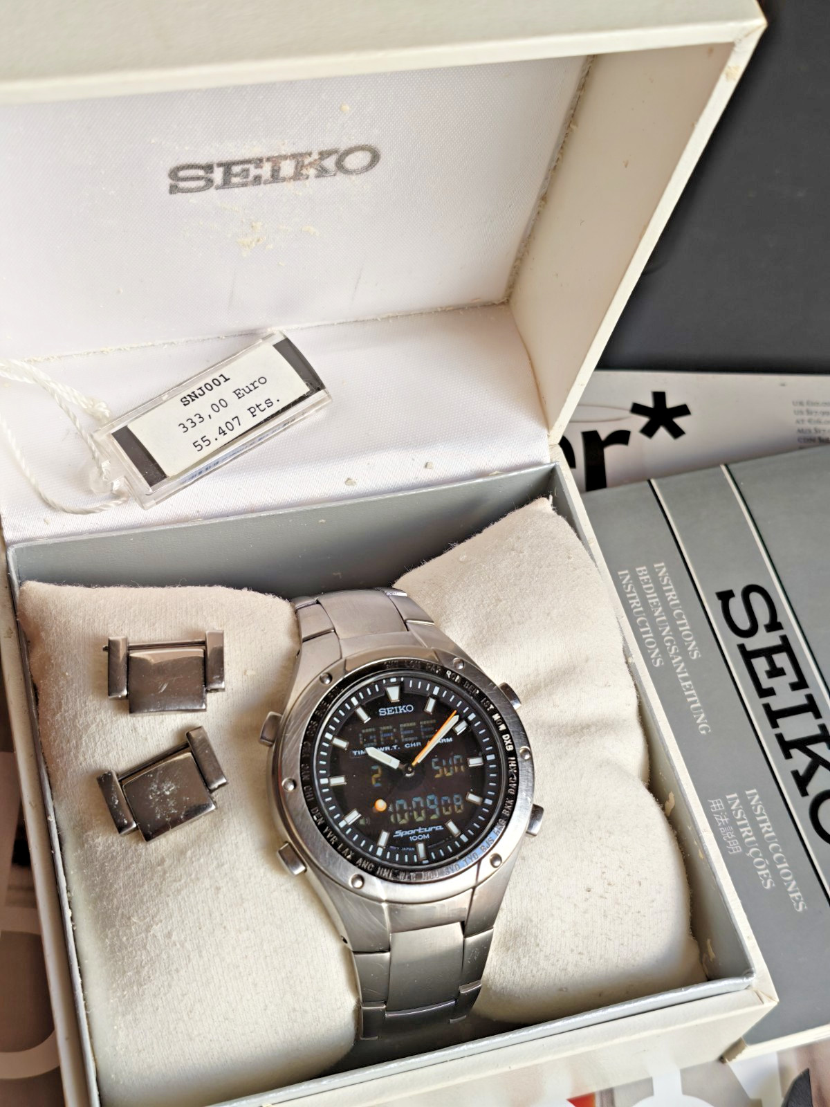 Rare Vintage Seiko Sportura SNJ001 H023 Ana-Digi World Time Chrono FULL SET – RU
