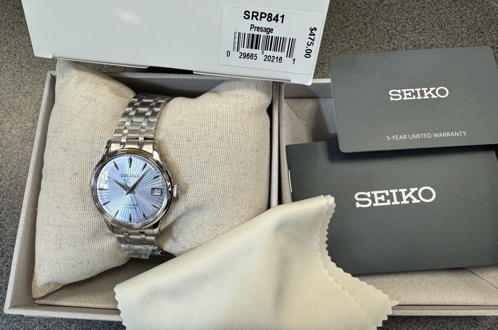 Seiko Presage Cocktail Time Automatic Blue Dial Steel Women’s Watch SRP841 34mm
