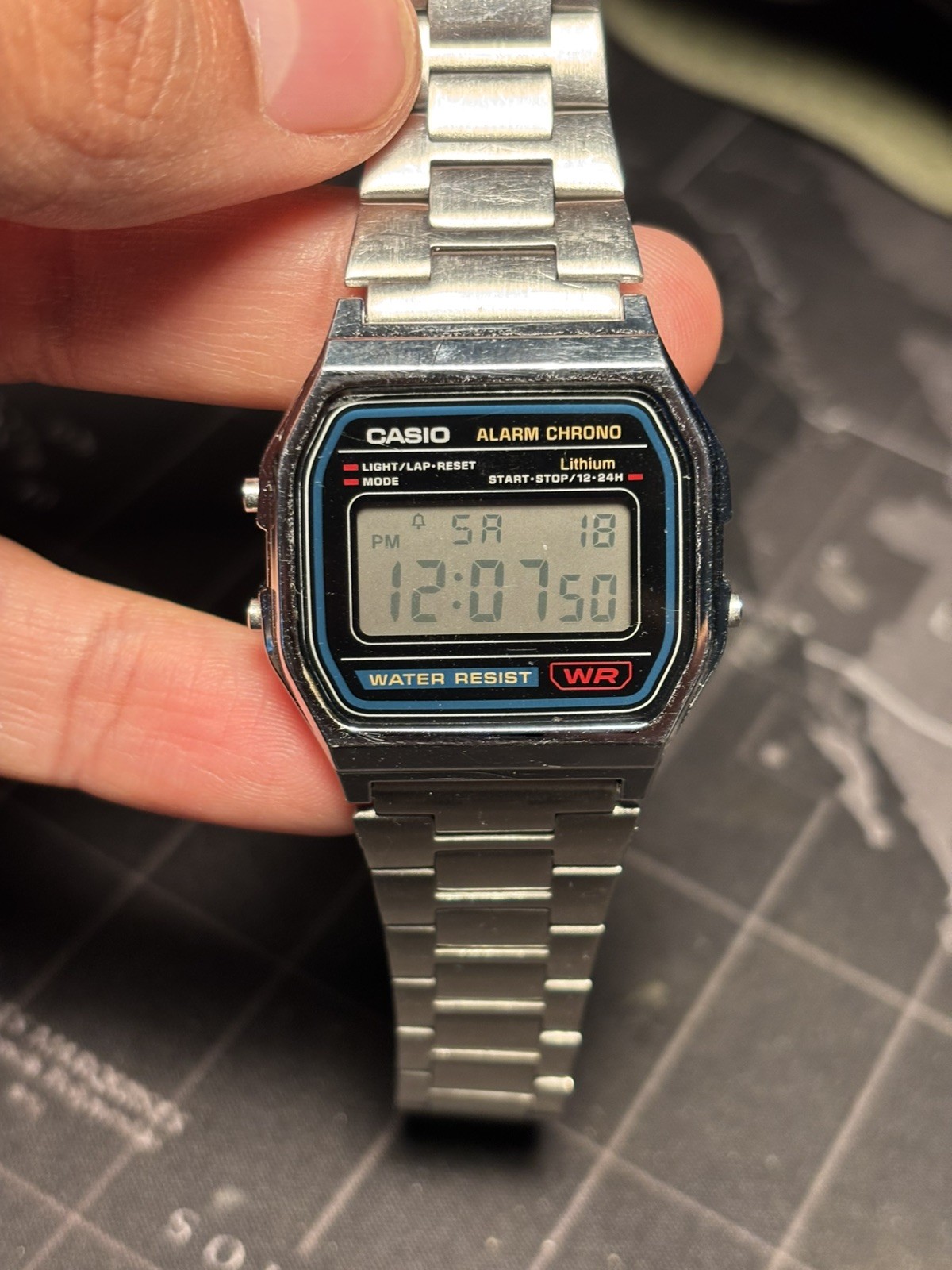 Casio A158W Digital Quartz Watch Silver Stainless Bracelet Alarm Chrono Light