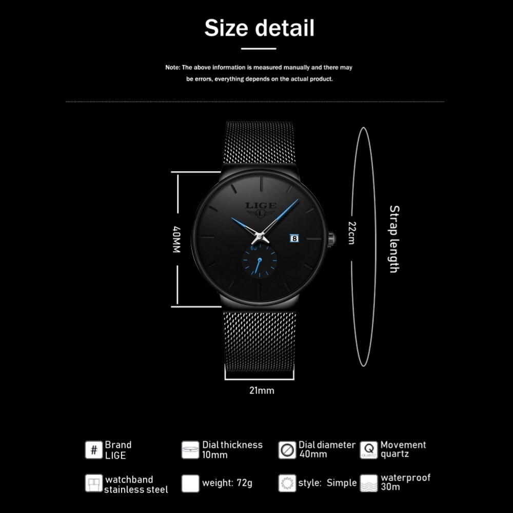 Ultra-thin Men Quartz Watch Stainless Steel Date Waterproof Business Wristwatch