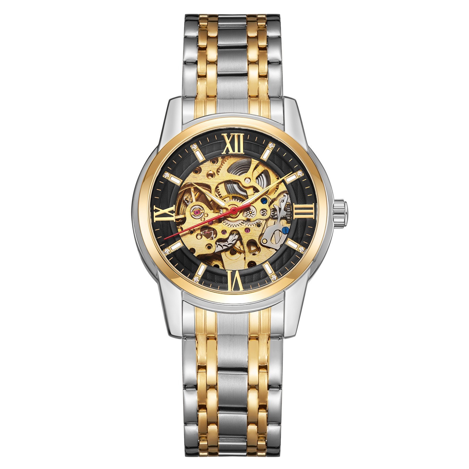 Kenneth Scott Men’s Mechanical Casual Watch | Black Dial, Gold Case & Strap
