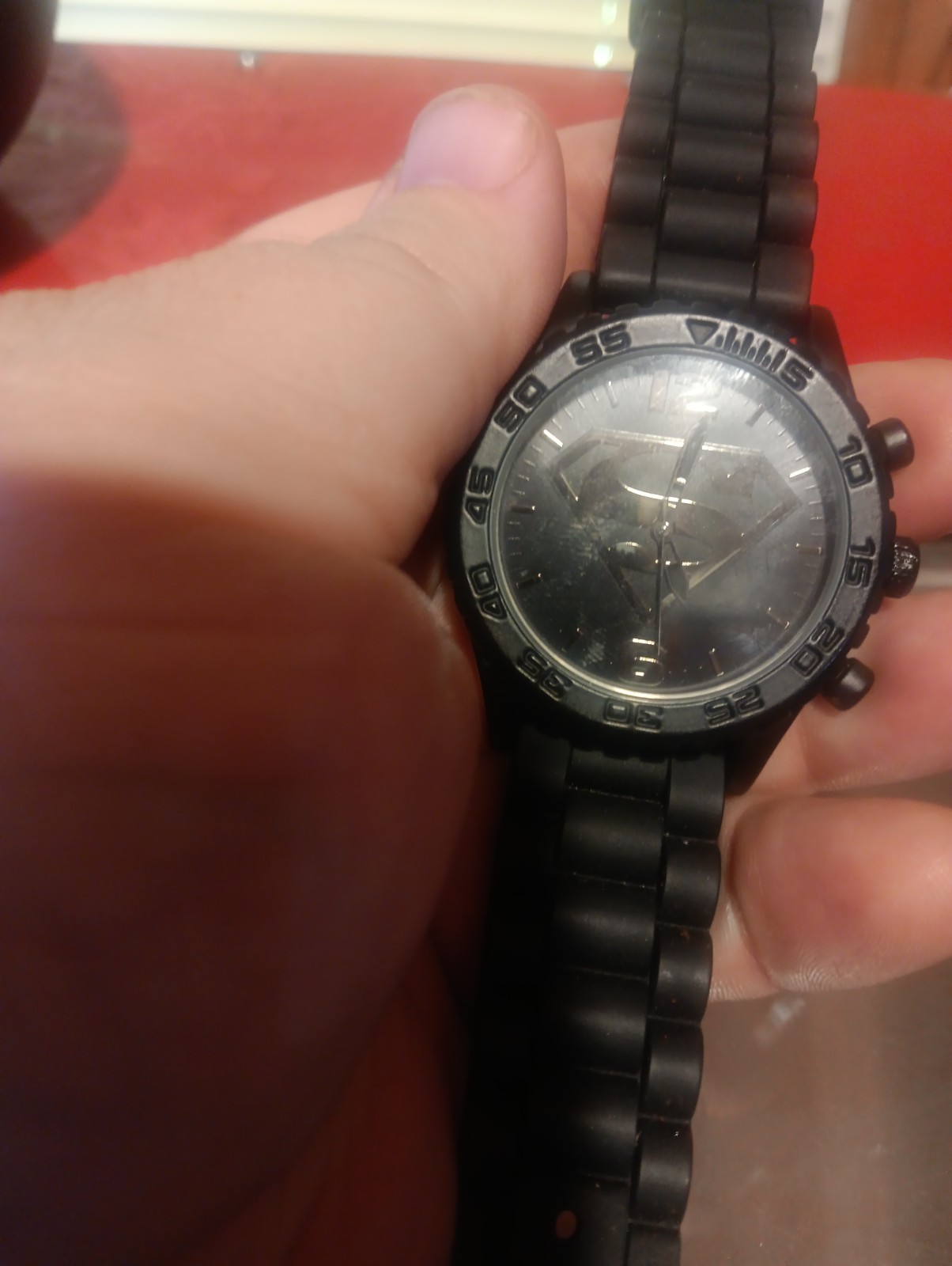Accutime DC Comics Superman Watch Black SR626SW*Untested*, Notworking, As Is!