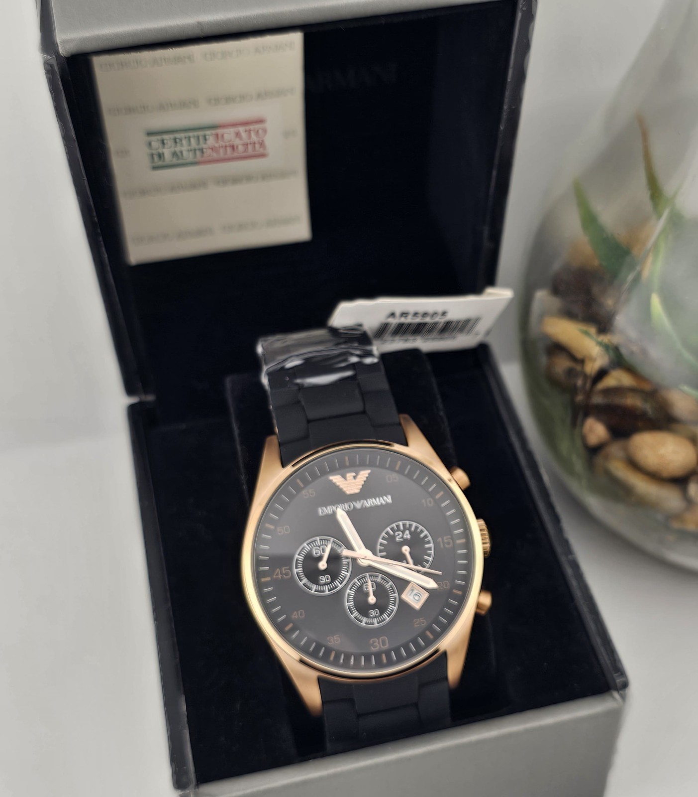 EMPORIO ARMANI MENS WATCH BLACK DIAL & BLACK RUBBER STRAP AR5920 AUTHENTIC UK