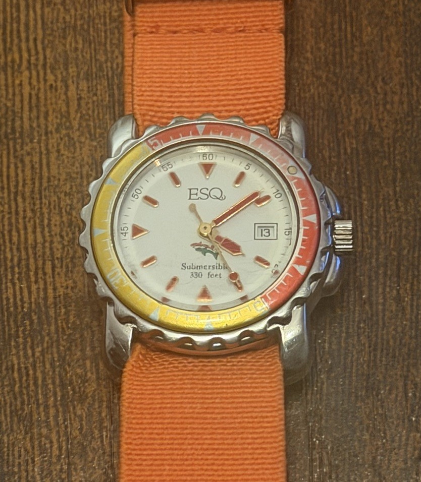 ESQ by Movado Submersible Dive Watch 330ft Orange Nylon StrapHabit 100146