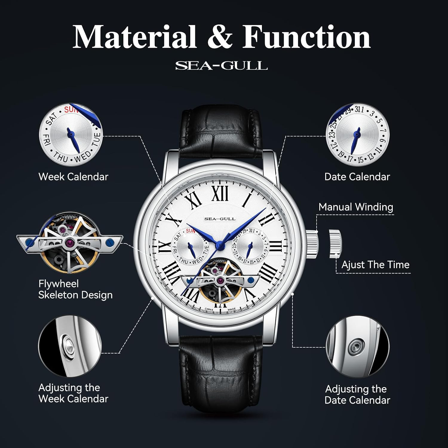 Seagull 2021 Men’s Automatic Mechanical Watch with Calendar – D819.626