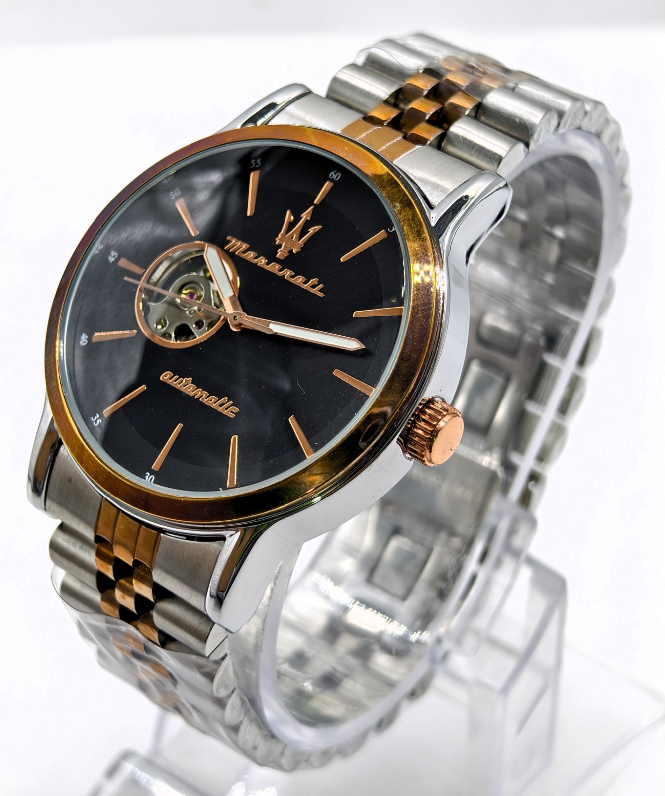 Amazing Maserati Automatic Black Dial Dual Tone Band Analog Men’s Wrist Watch