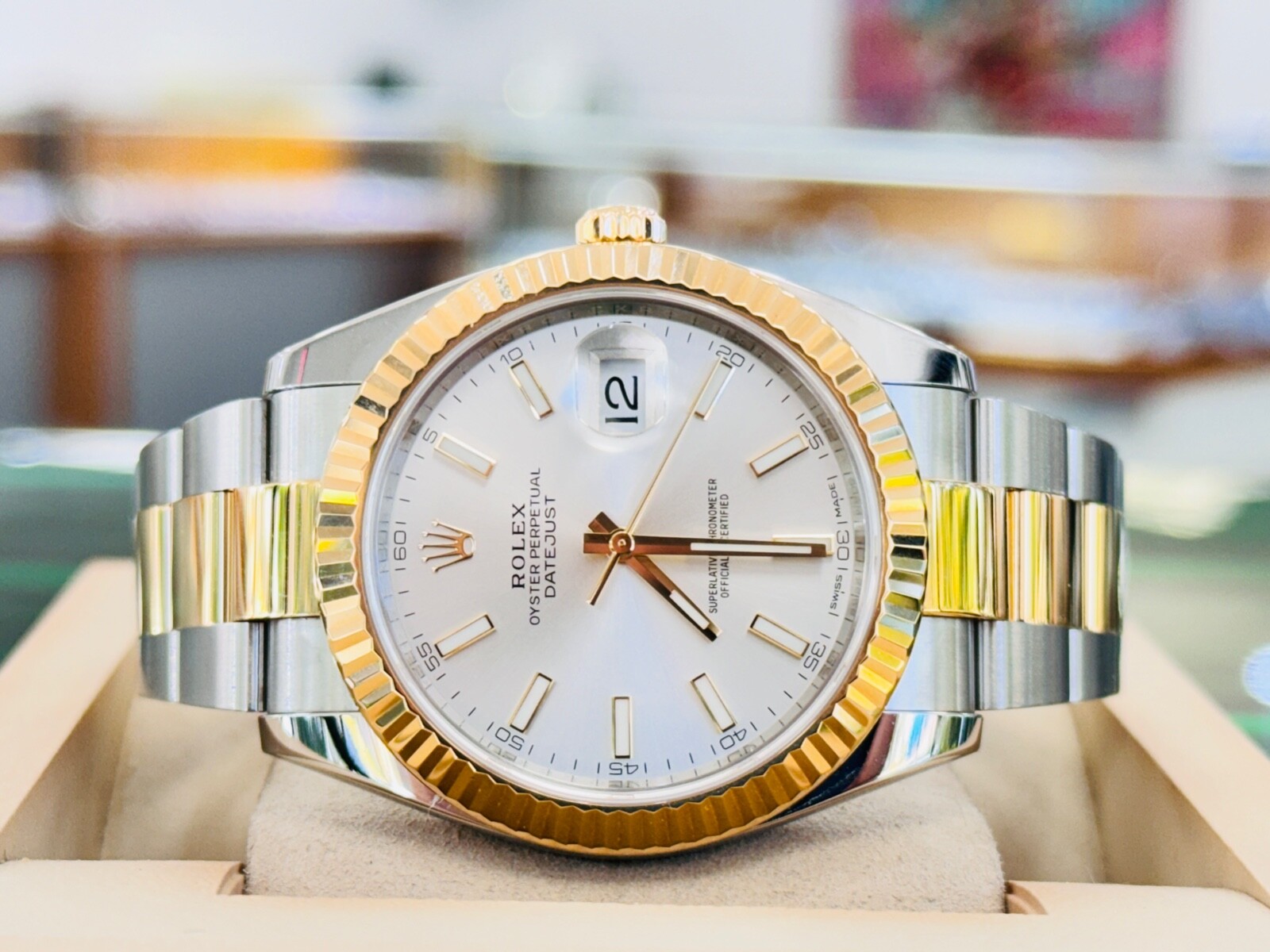 Rolex Datejust 126333 Silver Stick Dial 18k Yellow Gold Steel Oyster Band Watch