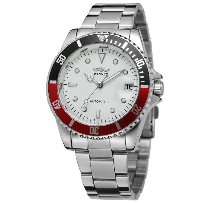 Winner Automatic Mechanical Men’s Skeleton Back Wrist Watch Date Stainless Steel