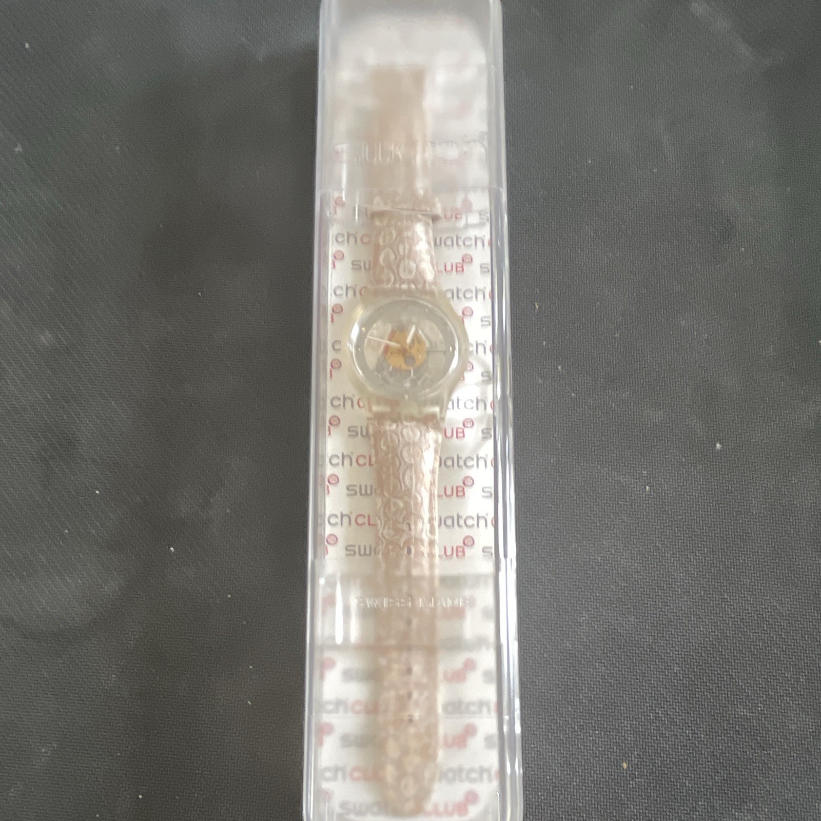 Swatch Swatch Club Quartz Analog Clear Plastic Case Beige/Pink Leather Box