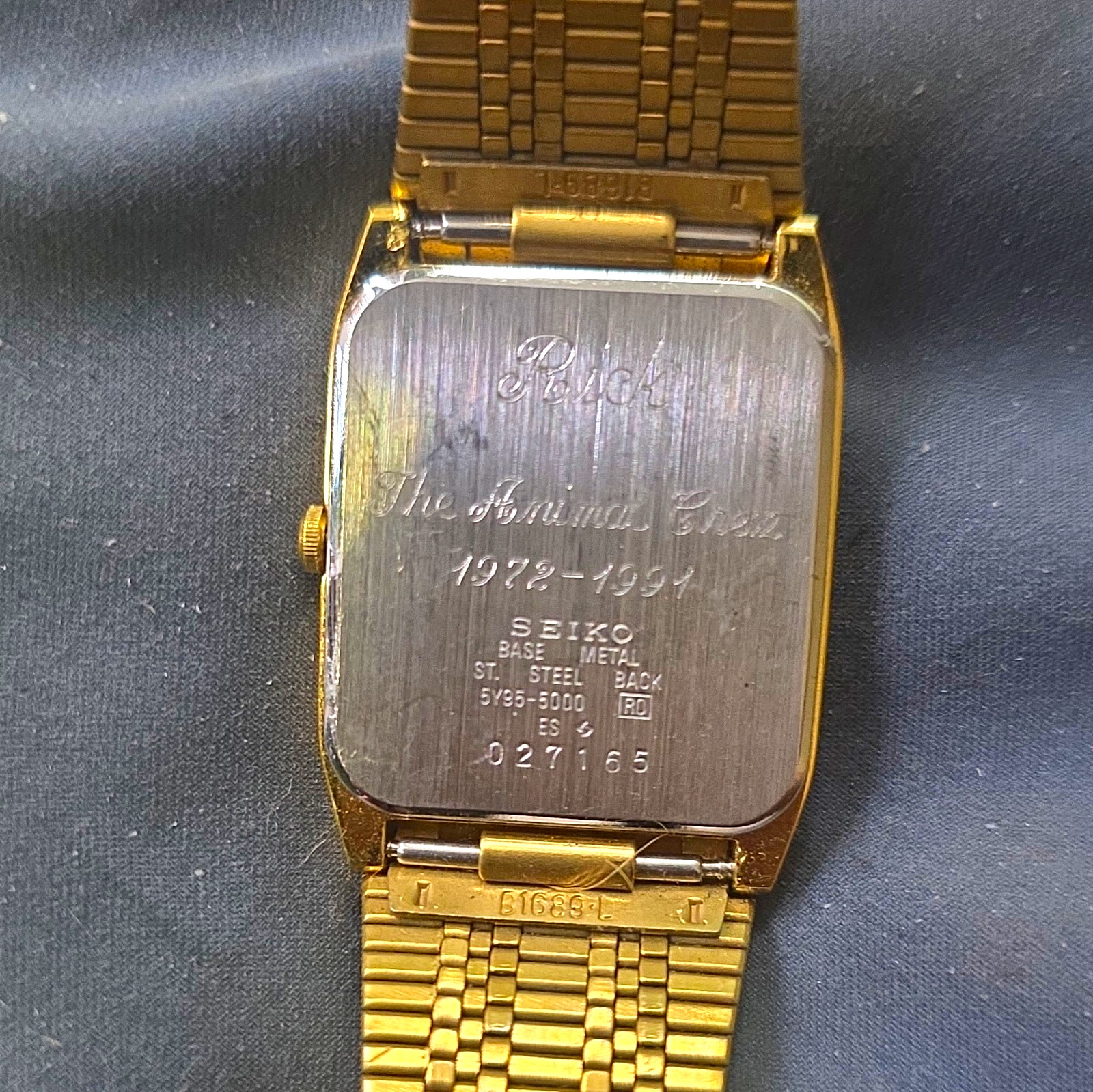 Seiko Quartz Square Gold Tone Bracelet Watch Black Dial Analog Dress