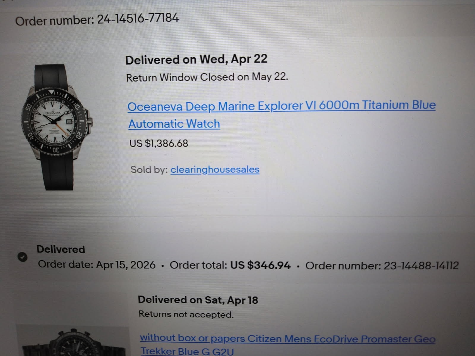 Oceaneva Deep Marine Explorer VI 6000m GMT Titanium Blue Automatic Watch