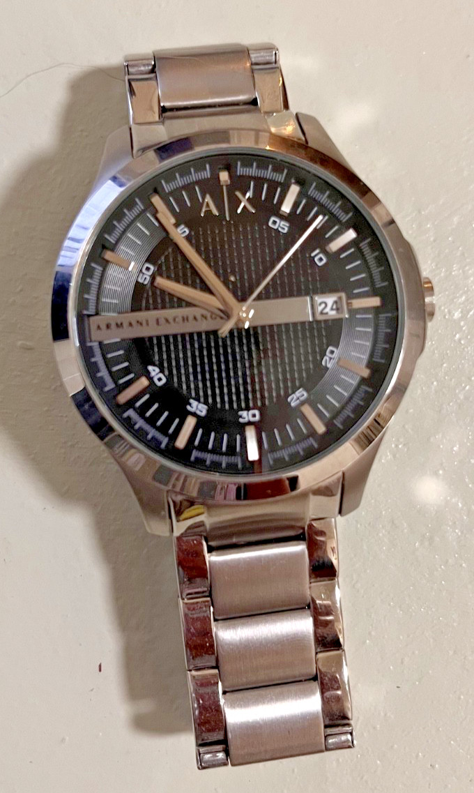 Armani Exchange AX Watch – Silver Tone Stainless Steel – Black Dial – Date Windo
