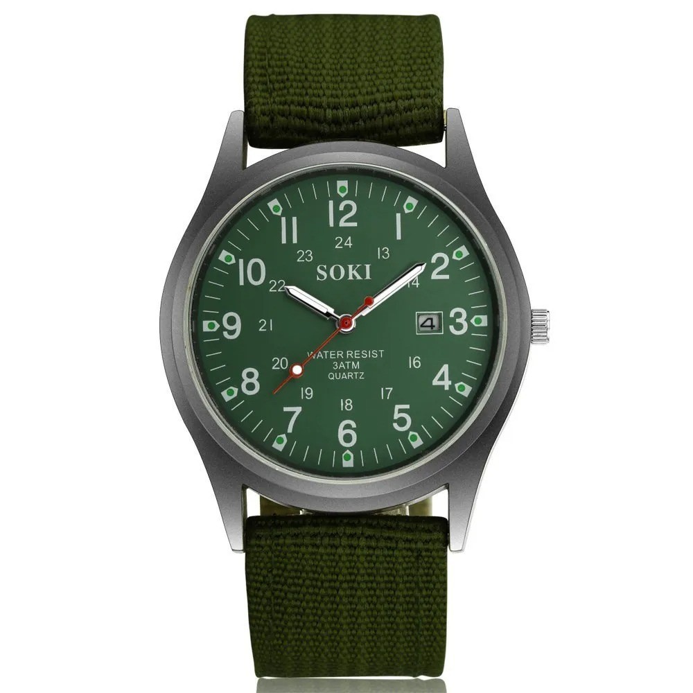Luminous Military Army 24 Hours Dial Nylon Strap USA Date Quartz Watch