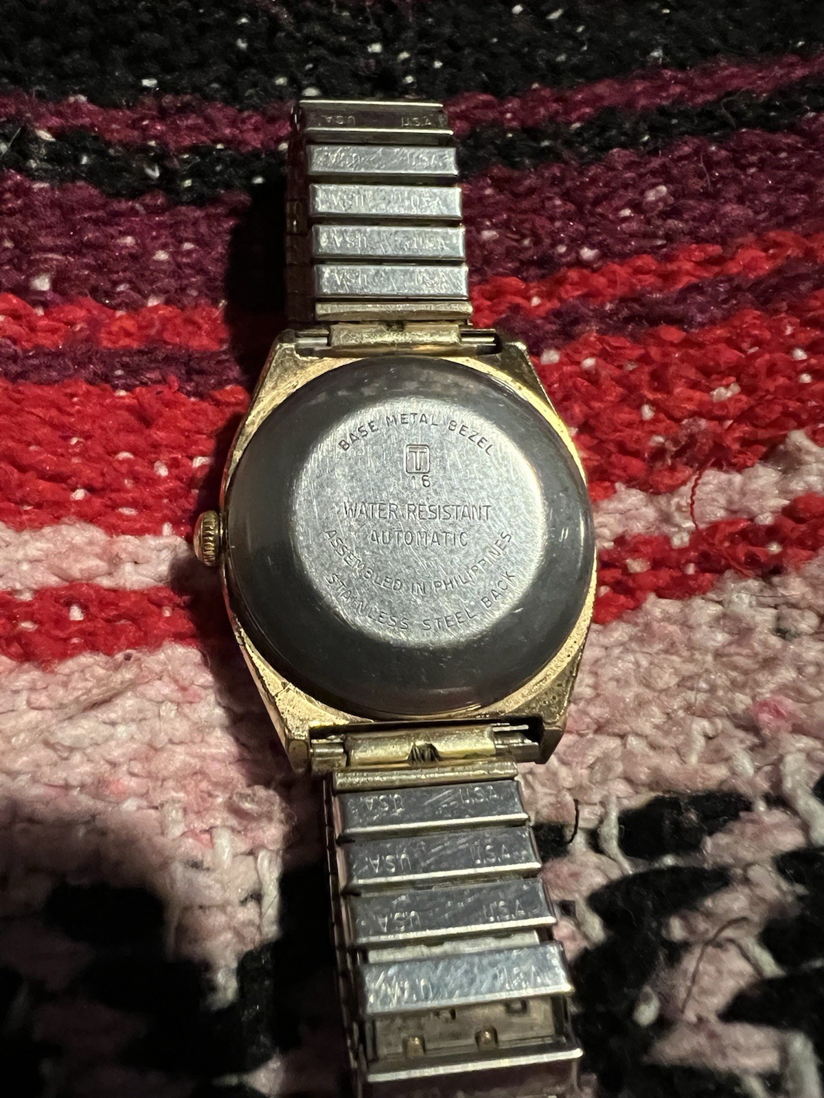 Timex Automatic 16J Watch Silver Dial Date Cushion Gold Tone Expansion Bracelet