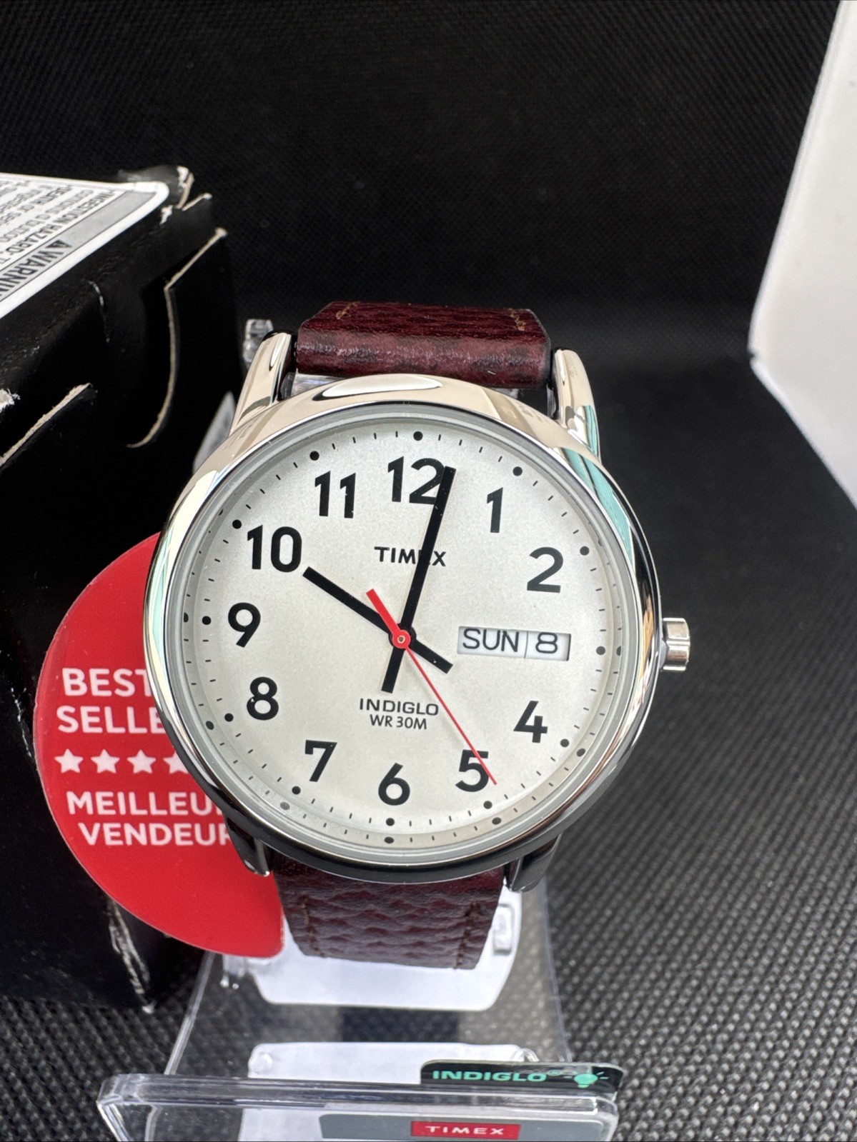New Timex Men’s T20041 Easy Reader 35mm Brown Leather Strap Watch