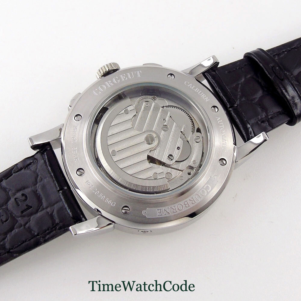 Corgeut 42mm Silver/Rose Gold Automatic Mens Watch Day Date Month Year Day/Night